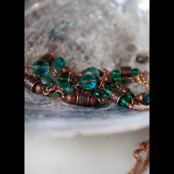 NEW Handmade - Aqua Green Glass and Copper Necklace - Picture 5 of 10